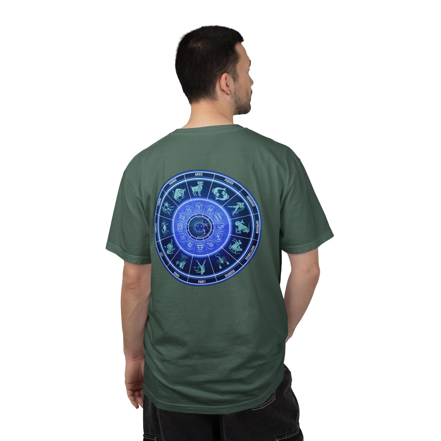 Zodiac Wheel T-Shirt – Blue Astrology Sign Graphic Tee | Celestial Mandala Star Sign Shirt