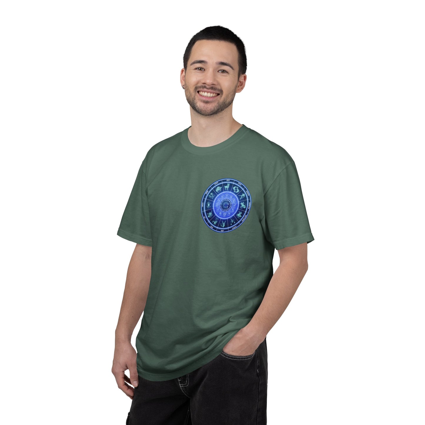 Zodiac Wheel T-Shirt – Blue Astrology Sign Graphic Tee | Celestial Mandala Star Sign Shirt