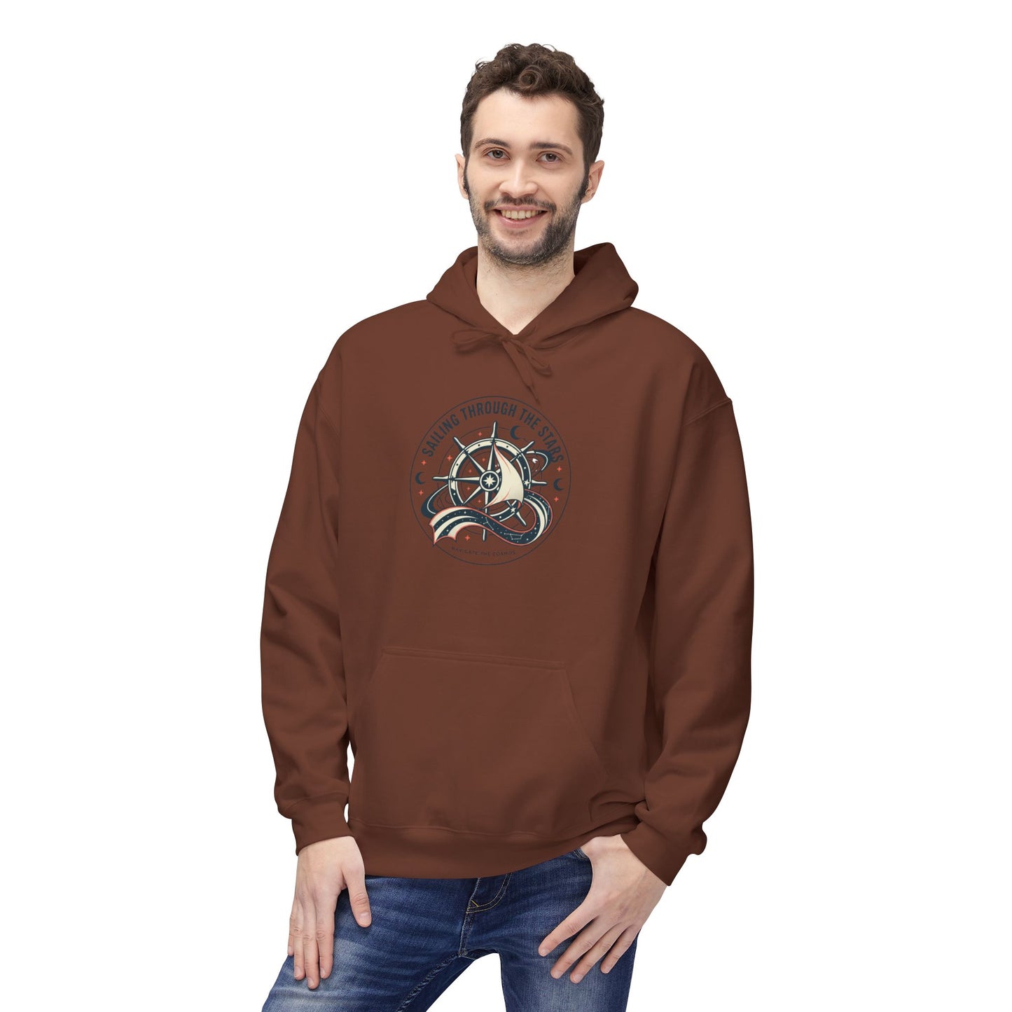 Celestial Nautical Hoodie – Spiritual Ocean Compass & Swirl Design | Astrology, Cosmic Streetwear, Unisex Hoodie