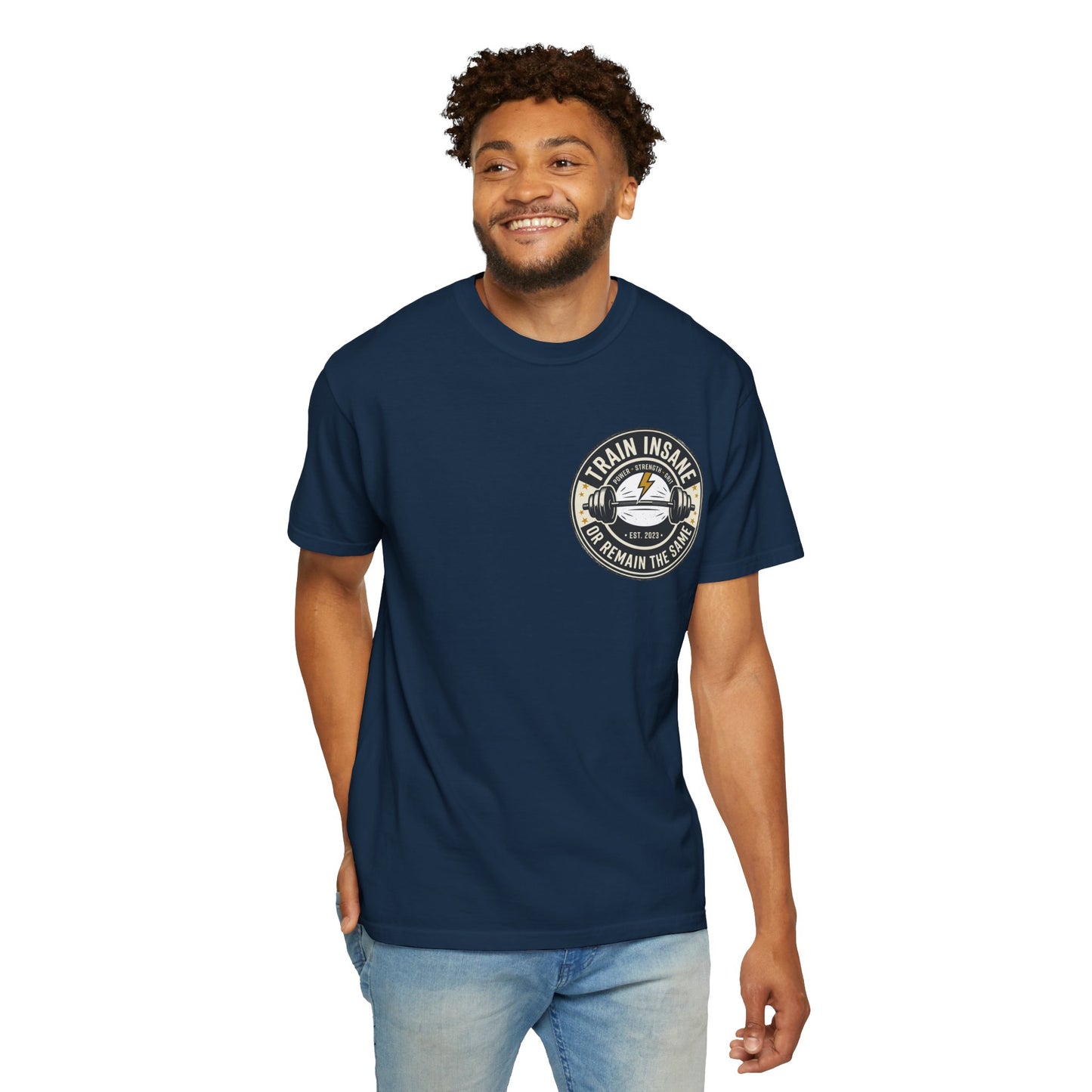 Train Insane Gym T-Shirt – Motivational Workout Shirt | Heavyweight Fitness Tee, Bodybuilding Graphic Tee