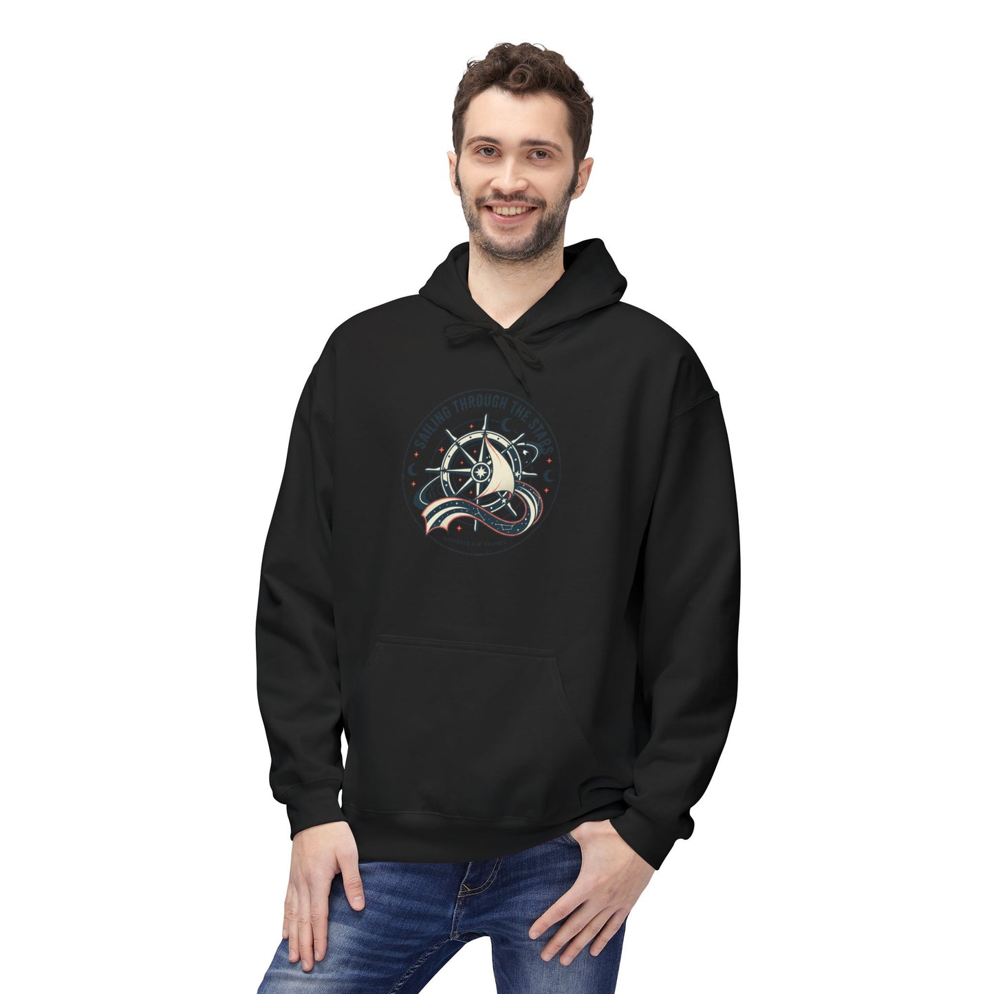 Celestial Nautical Hoodie – Spiritual Ocean Compass & Swirl Design | Astrology, Cosmic Streetwear, Unisex Hoodie