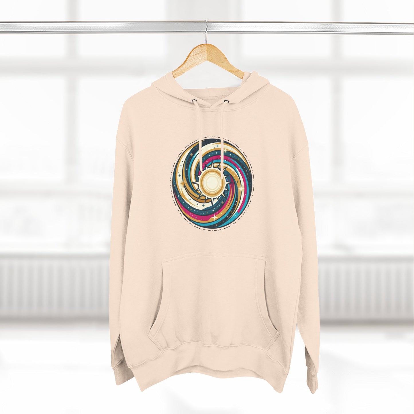 Swirl Sun Hoodie – Cosmic Spiral Sun Graphic Hoodie | Psychedelic Space Aesthetic, Celestial Streetwear, Unisex Hoodie
