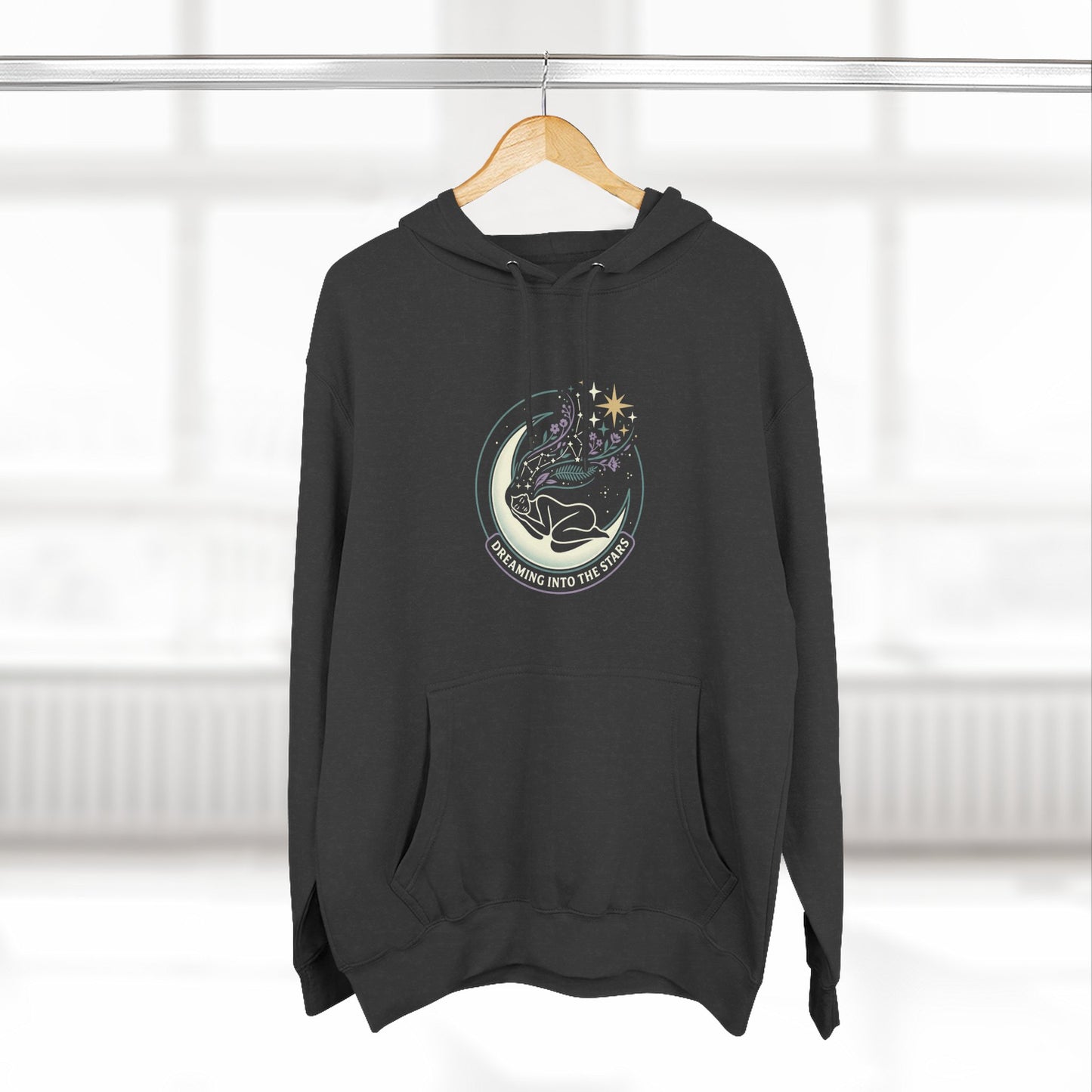 Moonlight Floral Hoodie – Celestial Moon & Botanical Graphic Hoodie | Spiritual Nature Aesthetic, Cosmic Hoodie, Unisex Hoodie