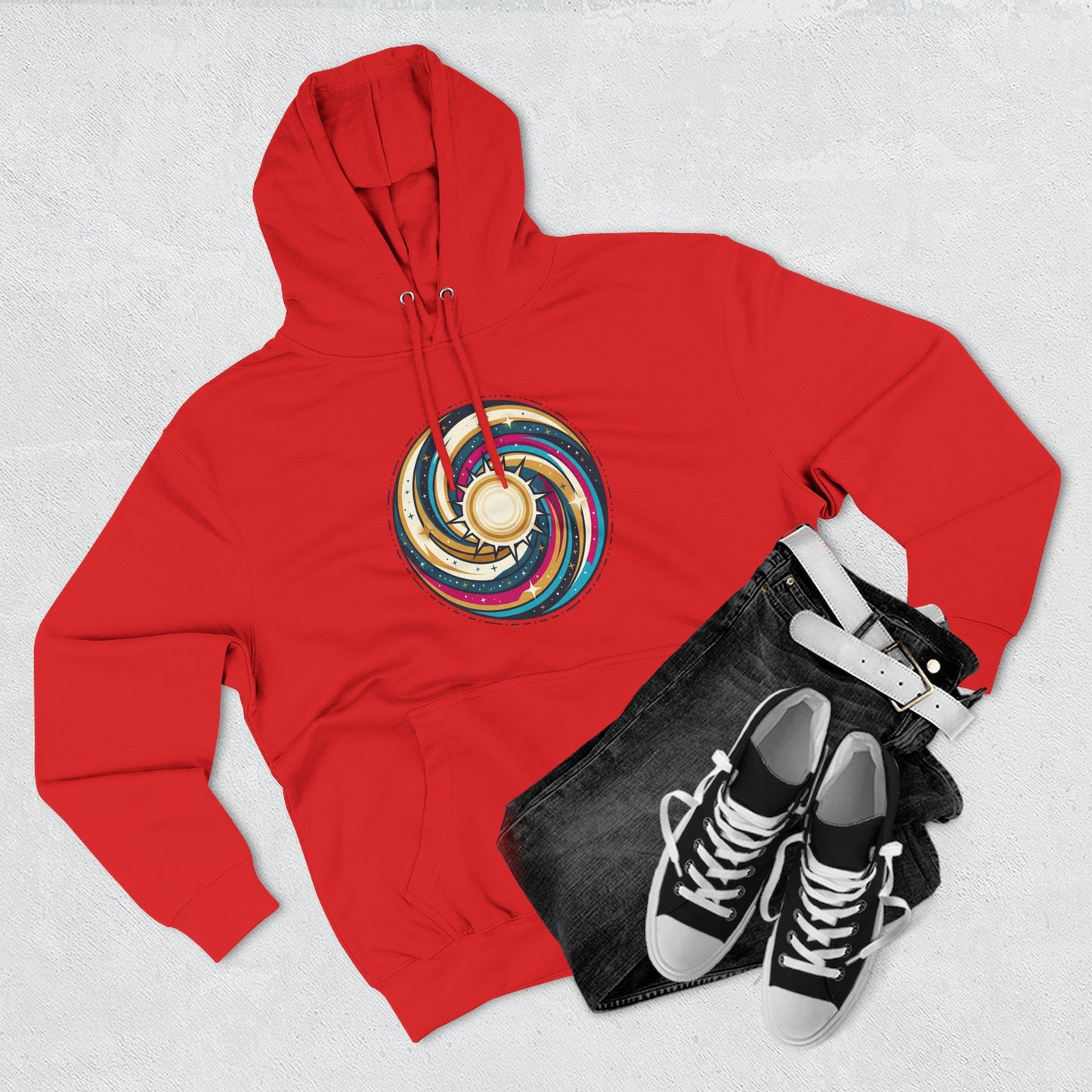 Swirl Sun Hoodie – Cosmic Spiral Sun Graphic Hoodie | Psychedelic Space Aesthetic, Celestial Streetwear, Unisex Hoodie