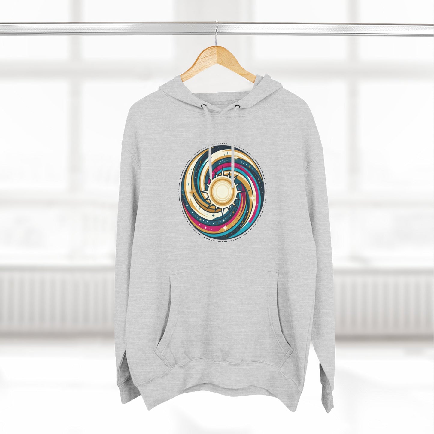 Swirl Sun Hoodie – Cosmic Spiral Sun Graphic Hoodie | Psychedelic Space Aesthetic, Celestial Streetwear, Unisex Hoodie