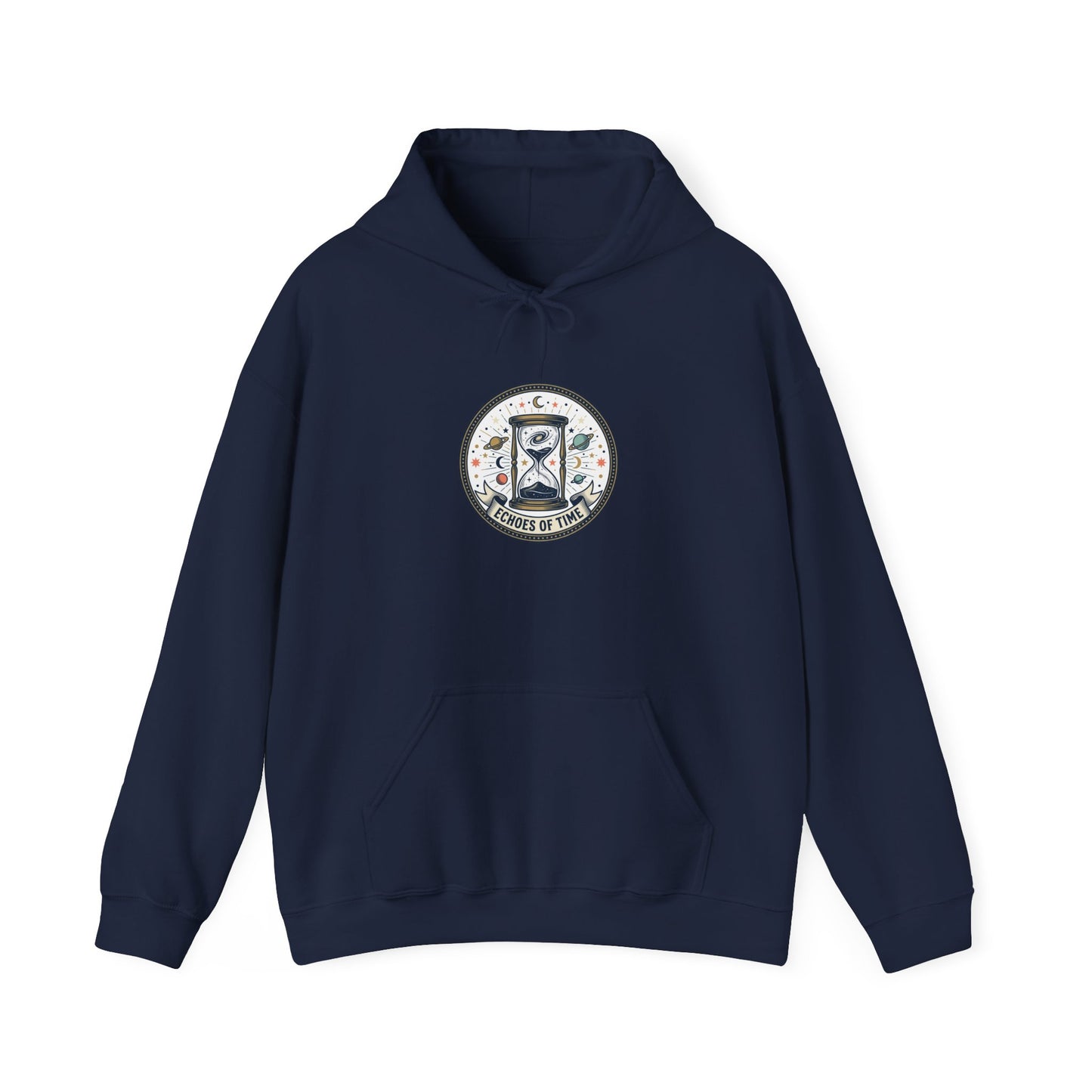 Hourglass Echoes Hoodie – “Echoes of Time” Vintage Celestial Graphic Sweatshirt | Minimal Cosmic Streetwear