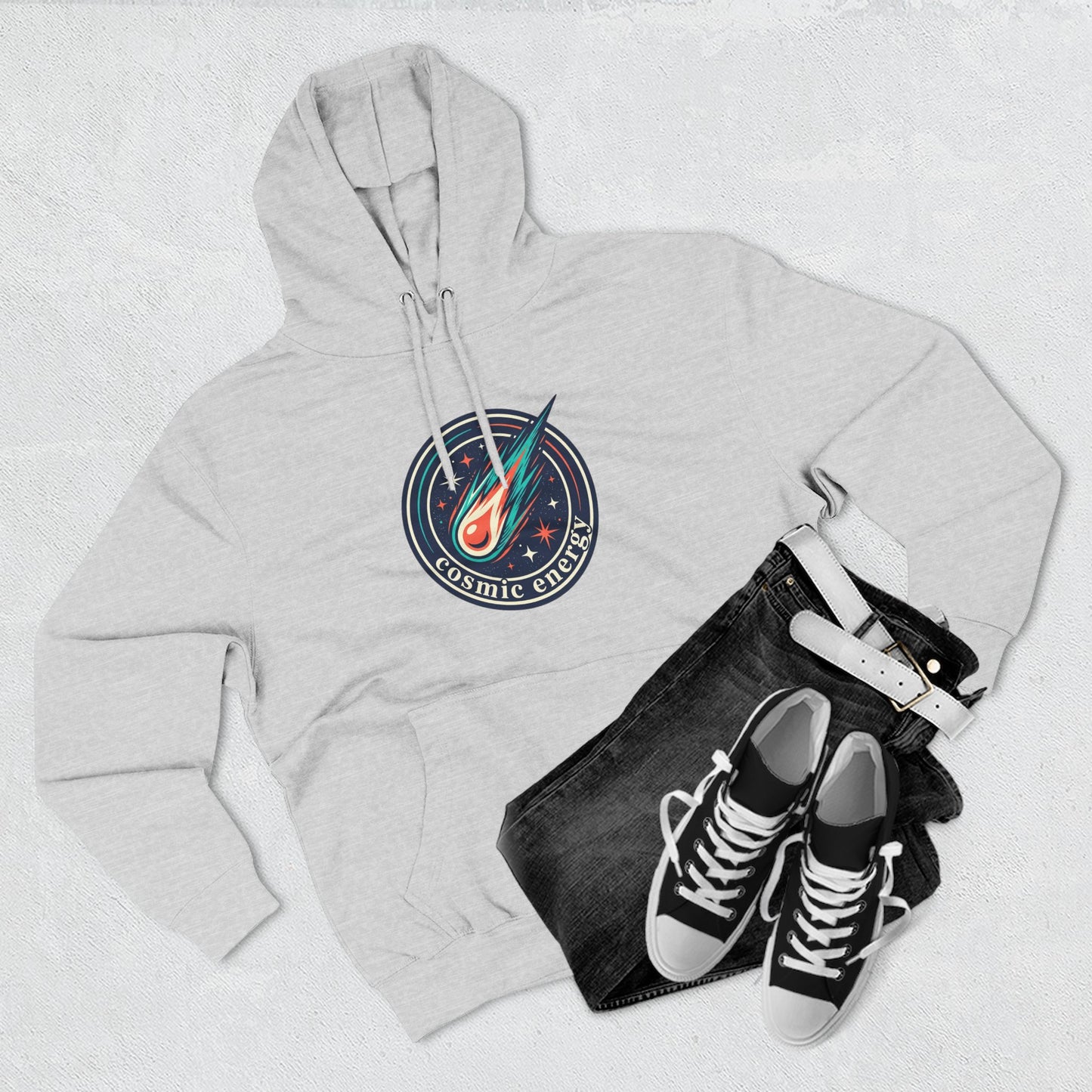 Cosmic Energy Hoodie – Meteor & Shooting Star Graphic Hoodie | Space Aesthetic, Celestial Streetwear, Unisex Hoodie