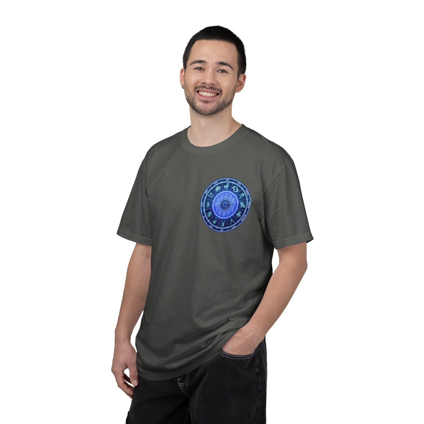Zodiac Wheel T-Shirt – Blue Astrology Sign Graphic Tee | Celestial Mandala Star Sign Shirt