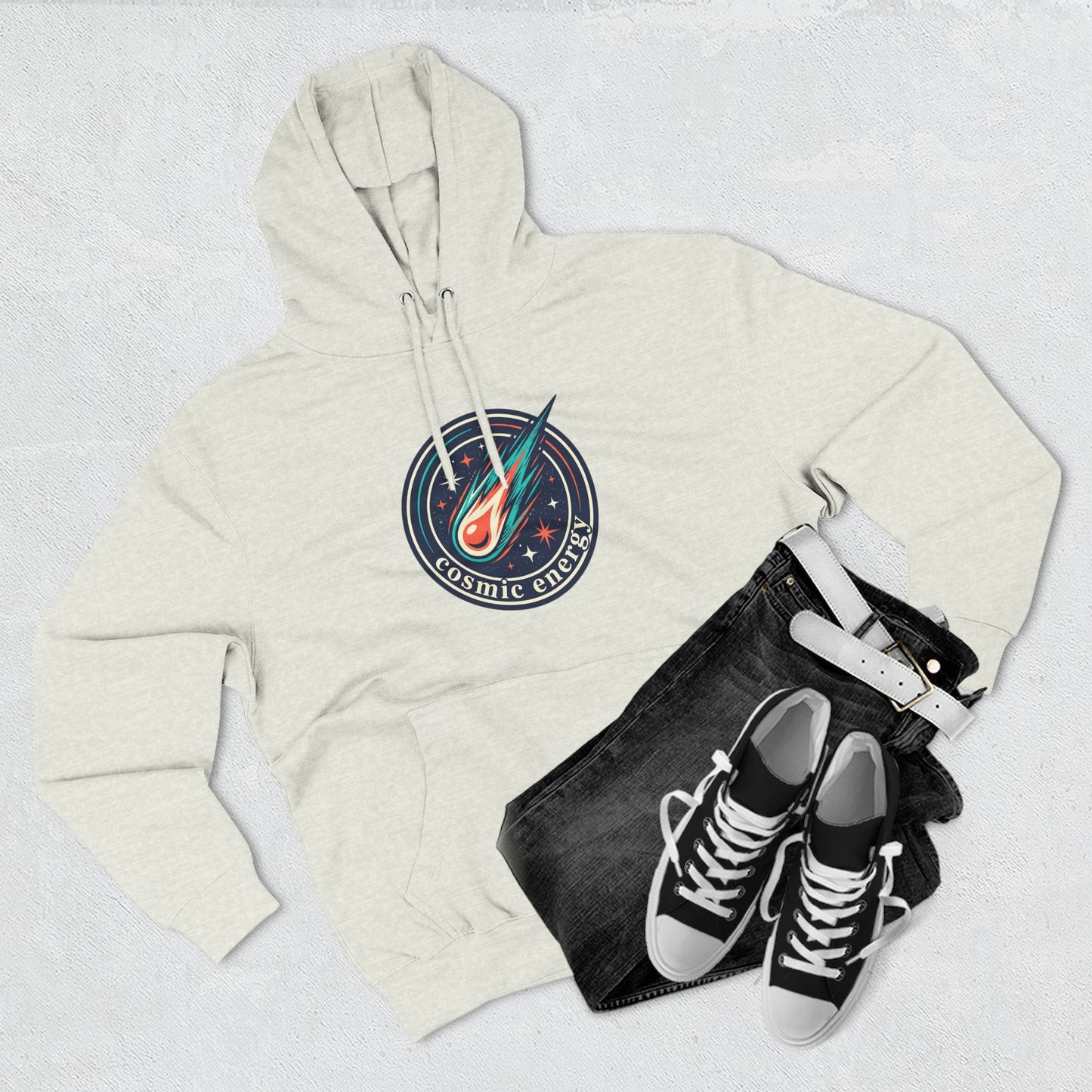 Cosmic Energy Hoodie – Meteor & Shooting Star Graphic Hoodie | Space Aesthetic, Celestial Streetwear, Unisex Hoodie