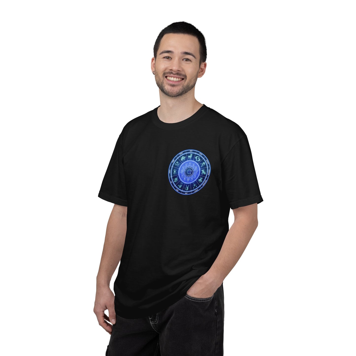 Zodiac Wheel T-Shirt – Blue Astrology Sign Graphic Tee | Celestial Mandala Star Sign Shirt