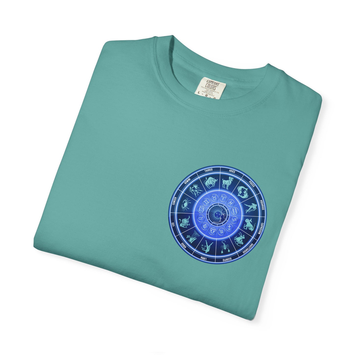 Zodiac Wheel T-Shirt – Blue Astrology Sign Graphic Tee | Celestial Mandala Star Sign Shirt