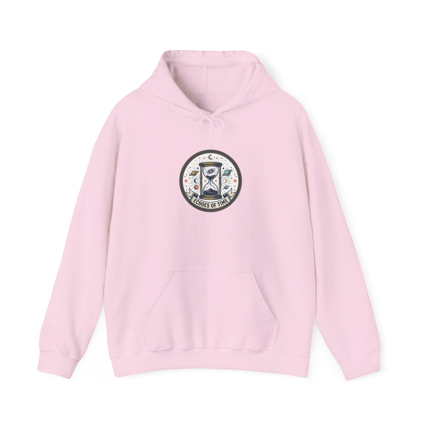 Hourglass Echoes Hoodie – “Echoes of Time” Vintage Celestial Graphic Sweatshirt | Minimal Cosmic Streetwear