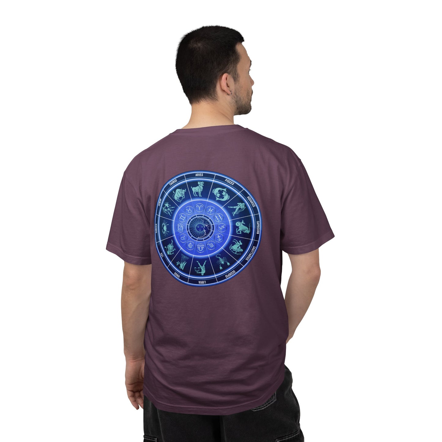 Zodiac Wheel T-Shirt – Blue Astrology Sign Graphic Tee | Celestial Mandala Star Sign Shirt