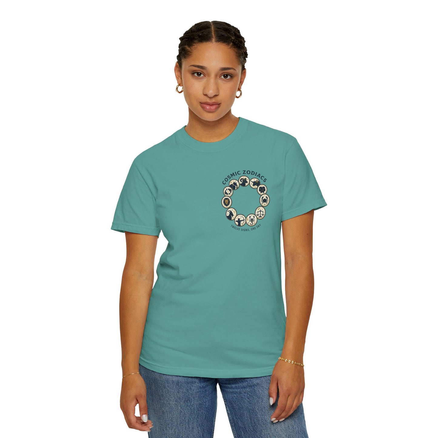 Zodiac Circle T-Shirt – Cosmic Zodiac Astrology Graphic Tee | Celestial Star Sign Shirt, Unisex Tee
