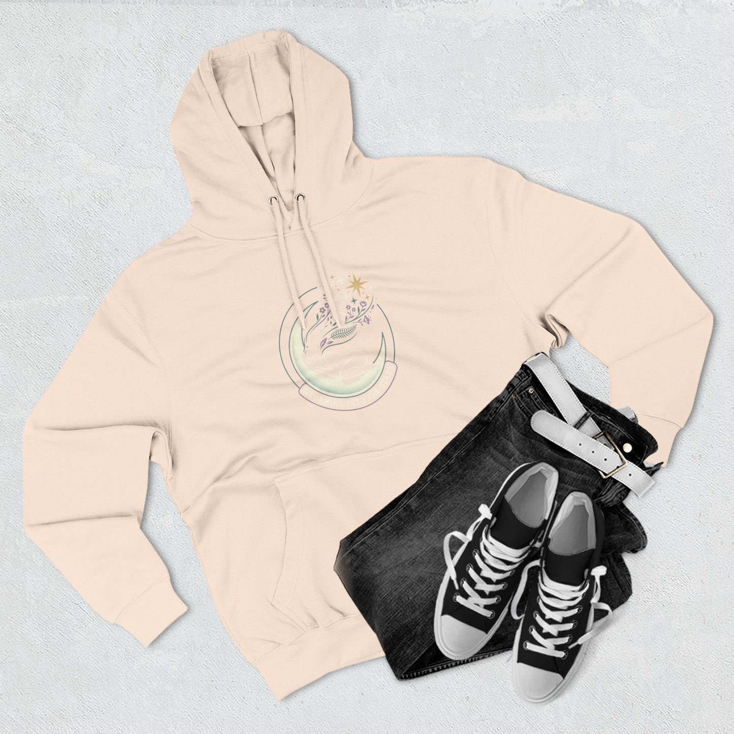 Moonlight Floral Hoodie – Celestial Moon & Botanical Graphic Hoodie | Spiritual Nature Aesthetic, Cosmic Hoodie, Unisex Hoodie