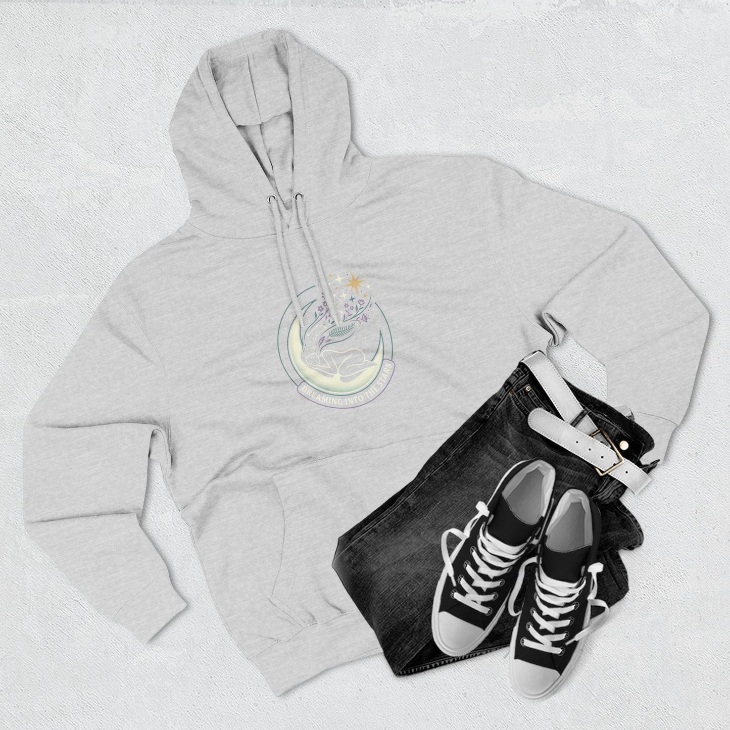 Moonlight Floral Hoodie – Celestial Moon & Botanical Graphic Hoodie | Spiritual Nature Aesthetic, Cosmic Hoodie, Unisex Hoodie