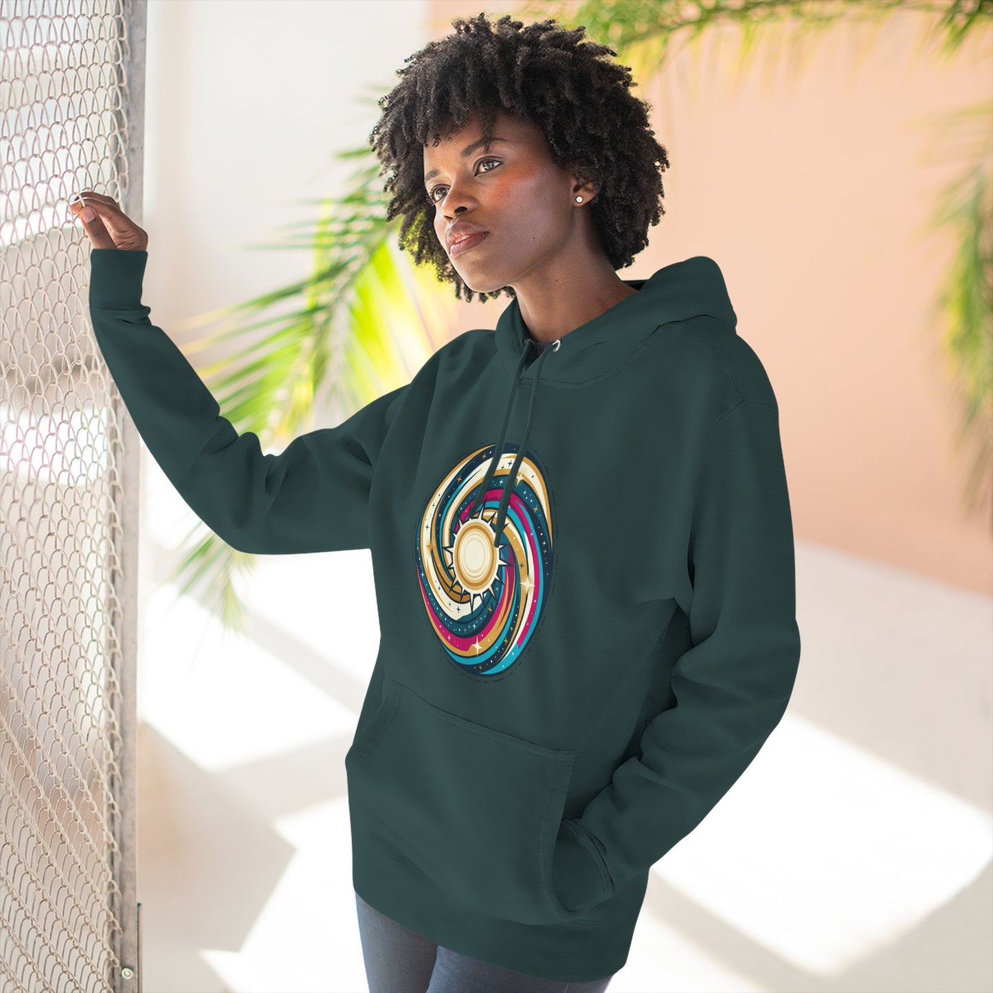 Swirl Sun Hoodie – Cosmic Spiral Sun Graphic Hoodie | Psychedelic Space Aesthetic, Celestial Streetwear, Unisex Hoodie
