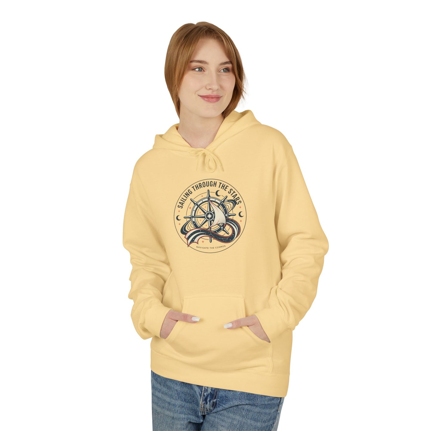 Celestial Nautical Hoodie – Spiritual Ocean Compass & Swirl Design | Astrology, Cosmic Streetwear, Unisex Hoodie