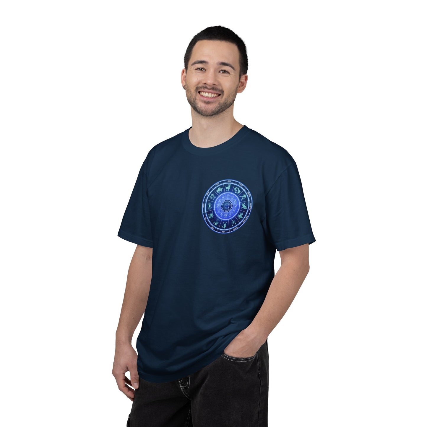 Zodiac Wheel T-Shirt – Blue Astrology Sign Graphic Tee | Celestial Mandala Star Sign Shirt