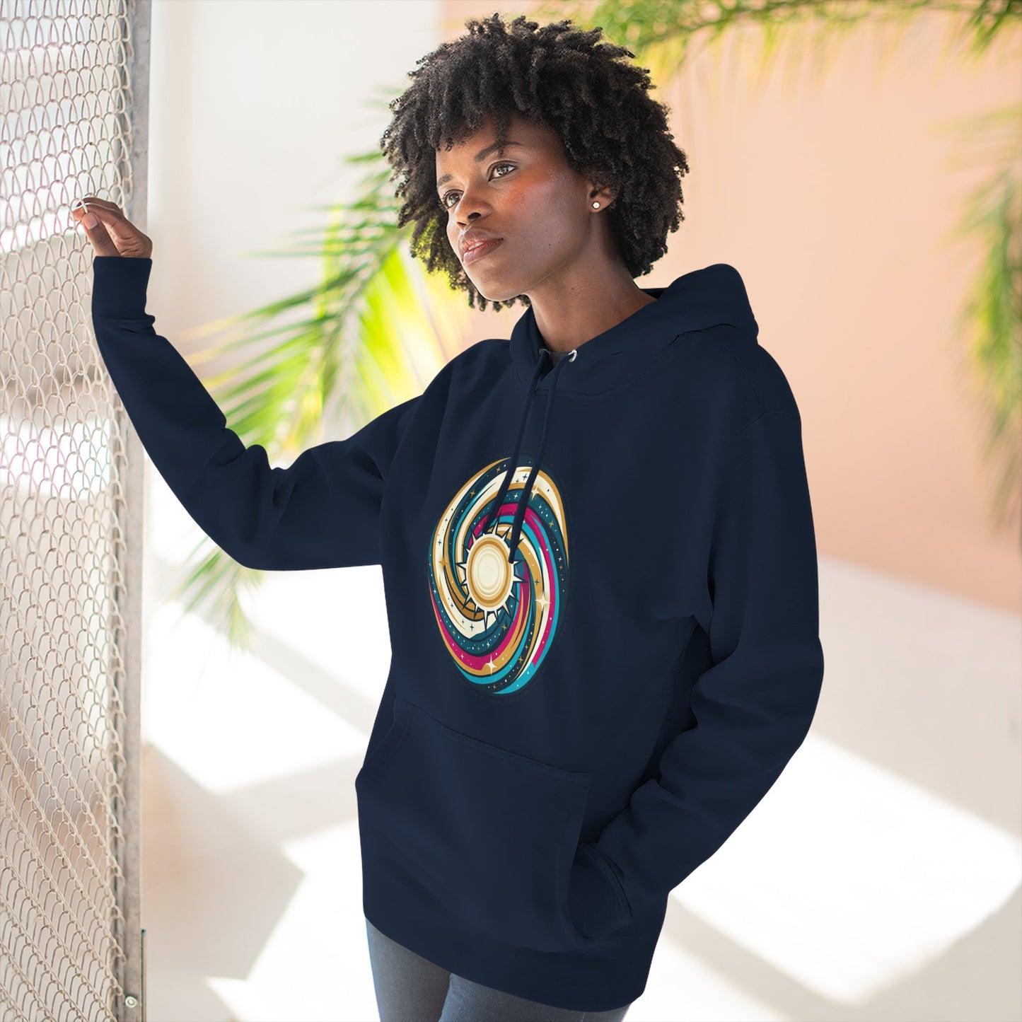 Swirl Sun Hoodie – Cosmic Spiral Sun Graphic Hoodie | Psychedelic Space Aesthetic, Celestial Streetwear, Unisex Hoodie