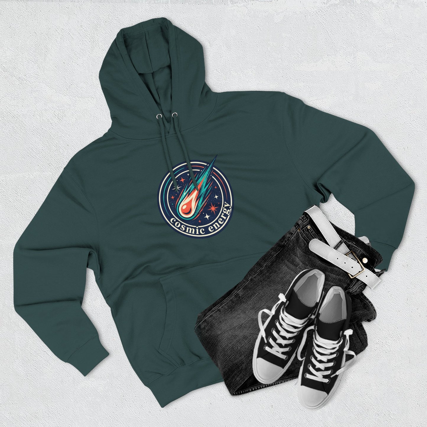 Cosmic Energy Hoodie – Meteor & Shooting Star Graphic Hoodie | Space Aesthetic, Celestial Streetwear, Unisex Hoodie