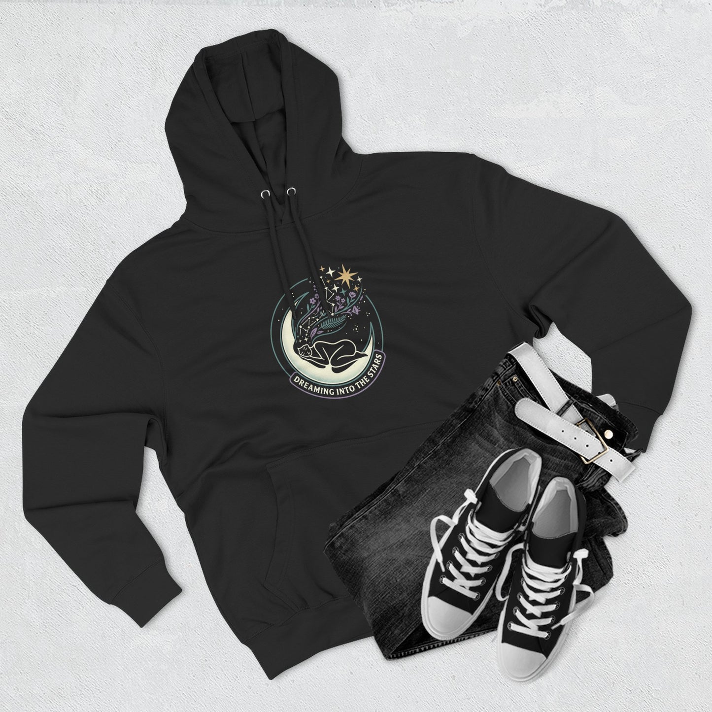 Moonlight Floral Hoodie – Celestial Moon & Botanical Graphic Hoodie | Spiritual Nature Aesthetic, Cosmic Hoodie, Unisex Hoodie