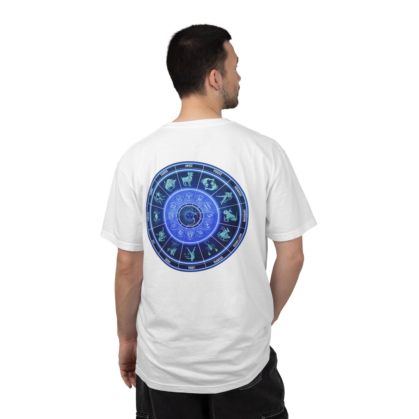 Zodiac Wheel T-Shirt – Blue Astrology Sign Graphic Tee | Celestial Mandala Star Sign Shirt