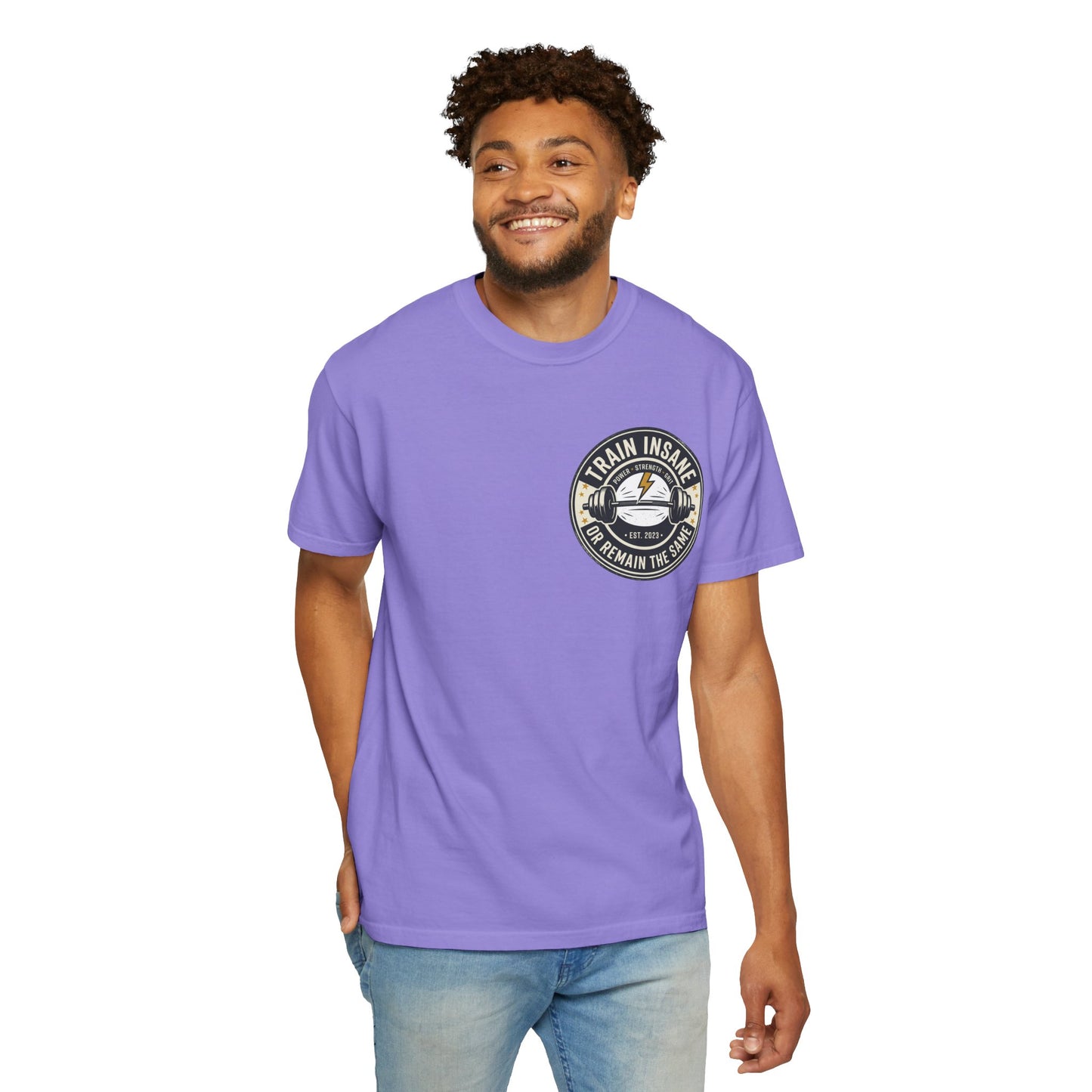 Train Insane Gym T-Shirt – Motivational Workout Shirt | Heavyweight Fitness Tee, Bodybuilding Graphic Tee
