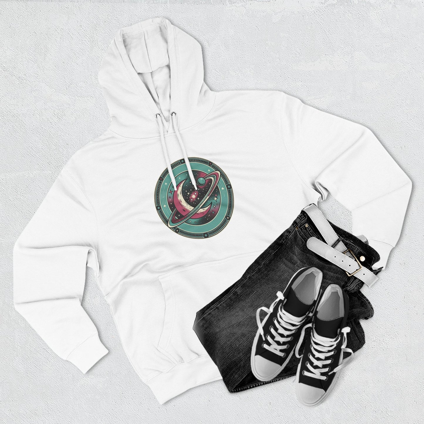 Saturn Planet Hoodie – Retro Space Ring Graphic Hoodie | Minimal Cosmic Aesthetic, Astronomy Hoodie, Unisex Hoodie