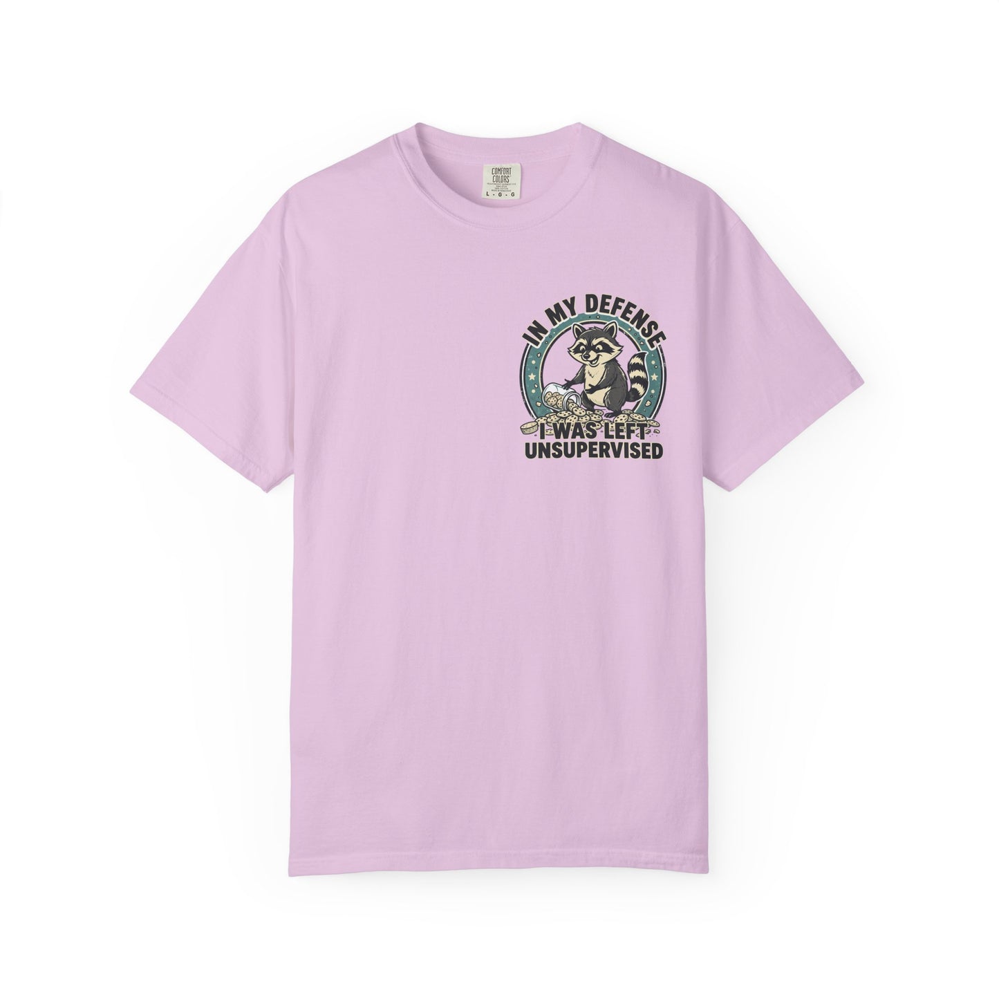 Funny Raccoon T-Shirt – “In My Defense I Was Left Unsupervised” Graphic Tee | Cute Chaos Humor Shirt