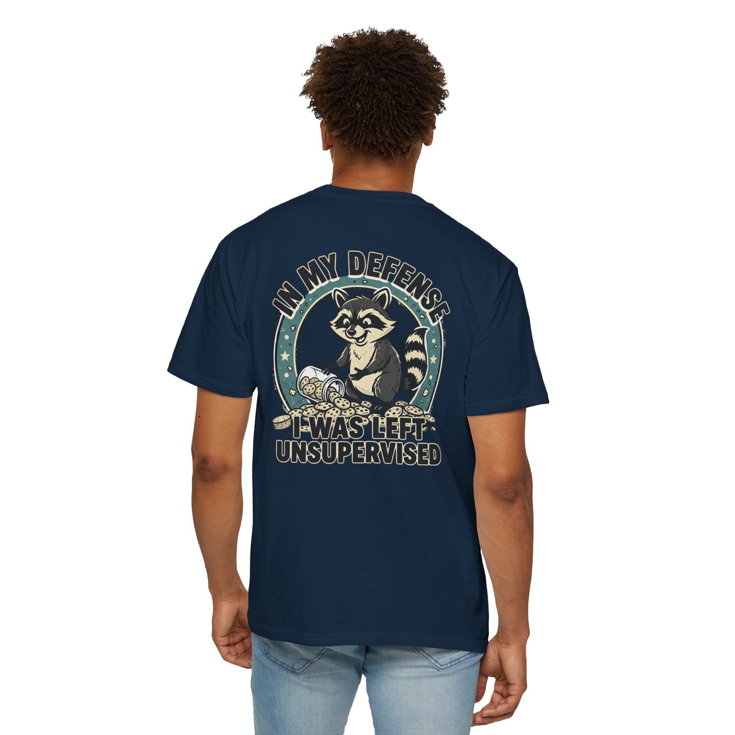 Funny Raccoon T-Shirt – “In My Defense I Was Left Unsupervised” Graphic Tee | Cute Chaos Humor Shirt