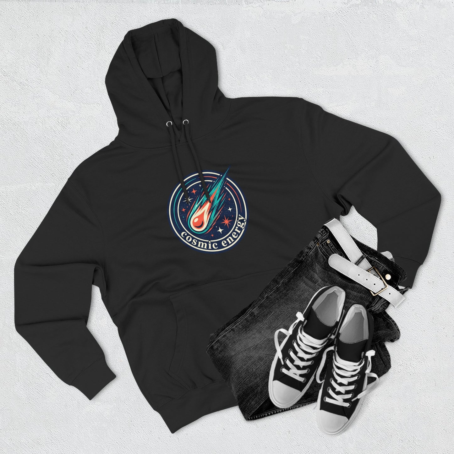 Cosmic Energy Hoodie – Meteor & Shooting Star Graphic Hoodie | Space Aesthetic, Celestial Streetwear, Unisex Hoodie