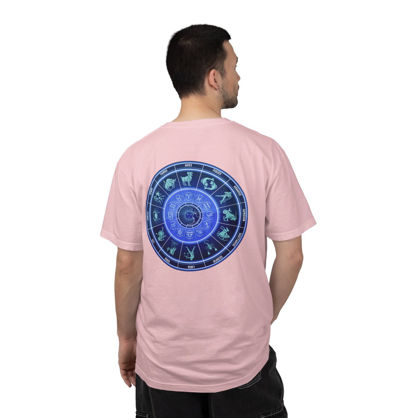 Zodiac Wheel T-Shirt – Blue Astrology Sign Graphic Tee | Celestial Mandala Star Sign Shirt