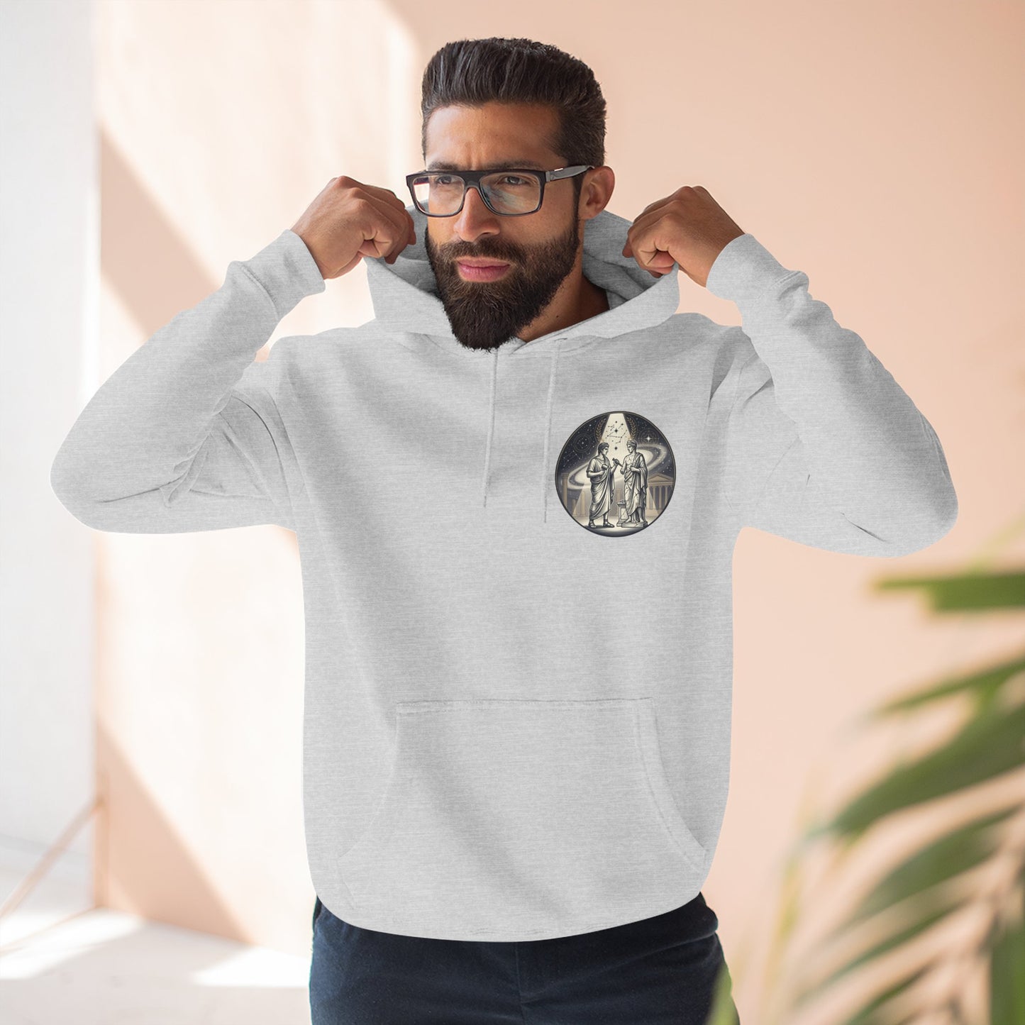 Vintage Celestial Moon Hoodie – Classical Figures Graphic Pullover, Mythology Inspired Unisex Sweatshirt, Retro Spiritual Art Hoodie