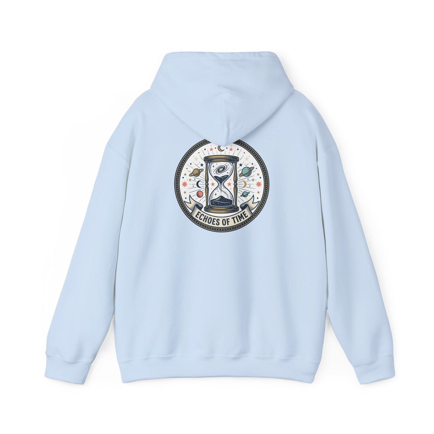 Hourglass Echoes Hoodie – “Echoes of Time” Vintage Celestial Graphic Sweatshirt | Minimal Cosmic Streetwear