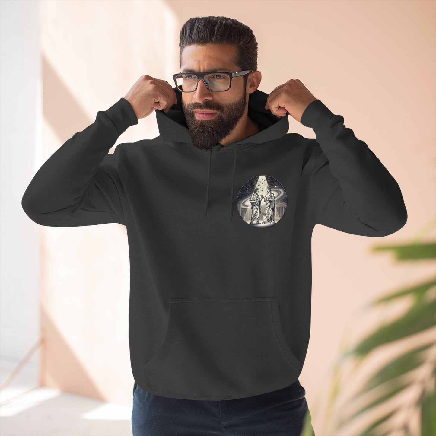 Vintage Celestial Moon Hoodie – Classical Figures Graphic Pullover, Mythology Inspired Unisex Sweatshirt, Retro Spiritual Art Hoodie