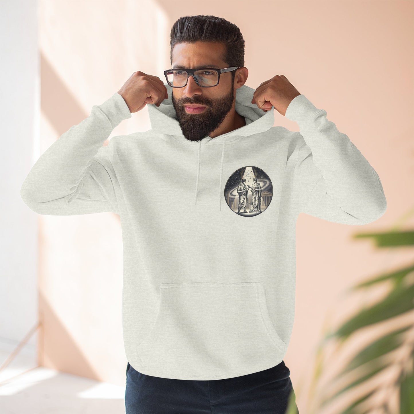 Vintage Celestial Moon Hoodie – Classical Figures Graphic Pullover, Mythology Inspired Unisex Sweatshirt, Retro Spiritual Art Hoodie