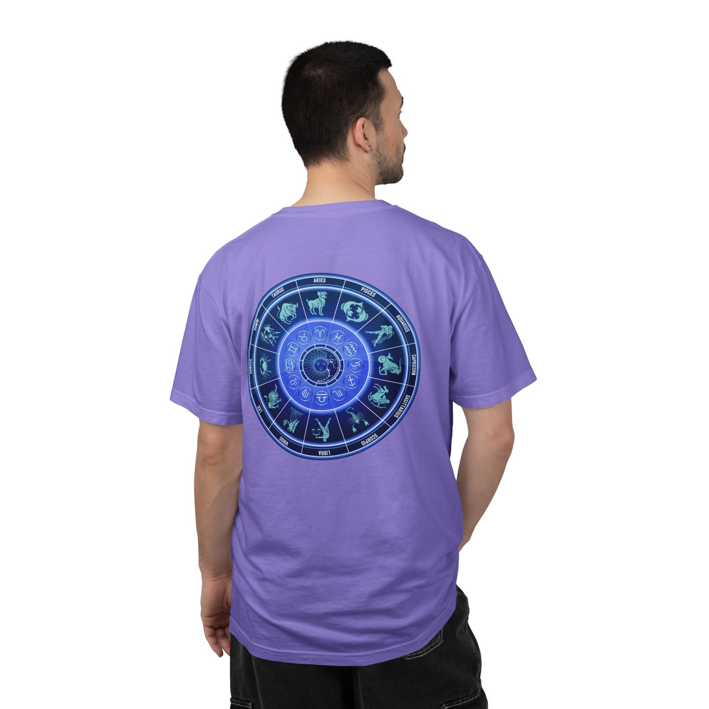 Zodiac Wheel T-Shirt – Blue Astrology Sign Graphic Tee | Celestial Mandala Star Sign Shirt