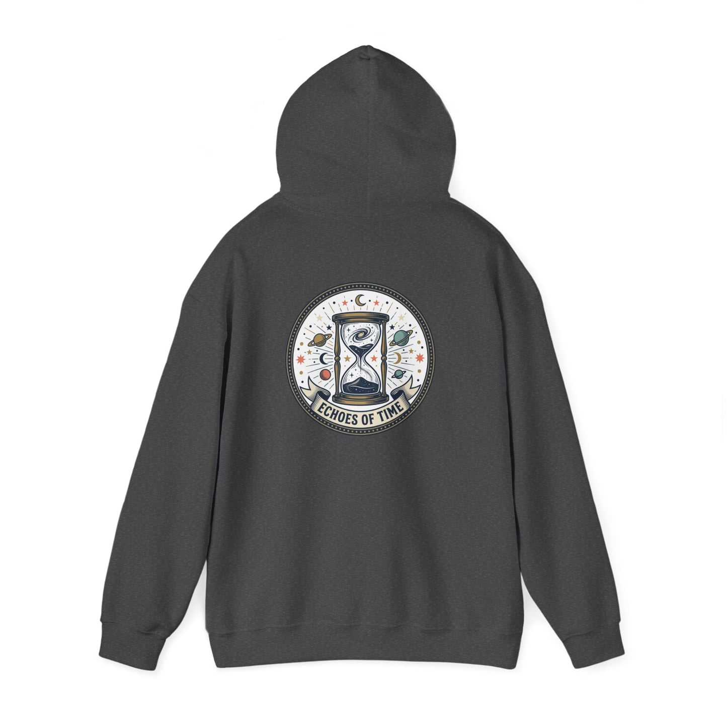 Hourglass Echoes Hoodie – “Echoes of Time” Vintage Celestial Graphic Sweatshirt | Minimal Cosmic Streetwear