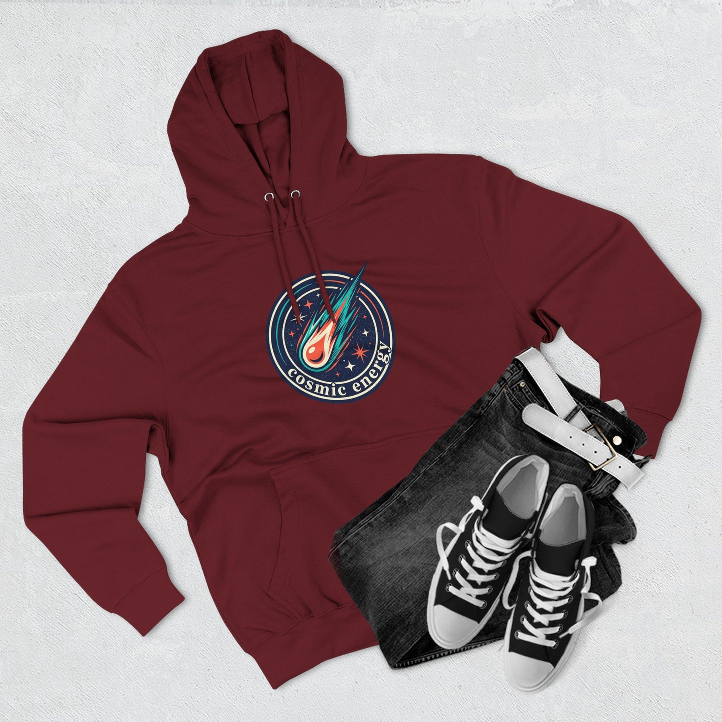 Cosmic Energy Hoodie – Meteor & Shooting Star Graphic Hoodie | Space Aesthetic, Celestial Streetwear, Unisex Hoodie
