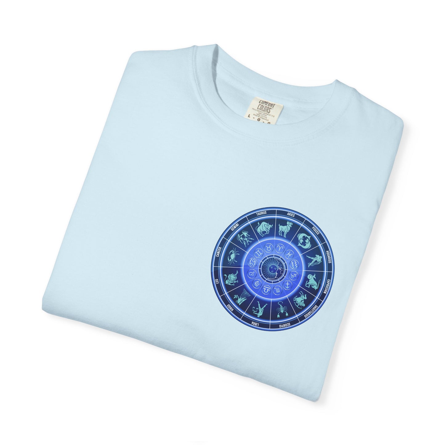 Zodiac Wheel T-Shirt – Blue Astrology Sign Graphic Tee | Celestial Mandala Star Sign Shirt