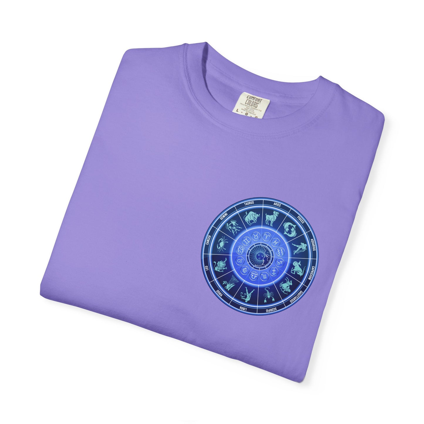 Zodiac Wheel T-Shirt – Blue Astrology Sign Graphic Tee | Celestial Mandala Star Sign Shirt