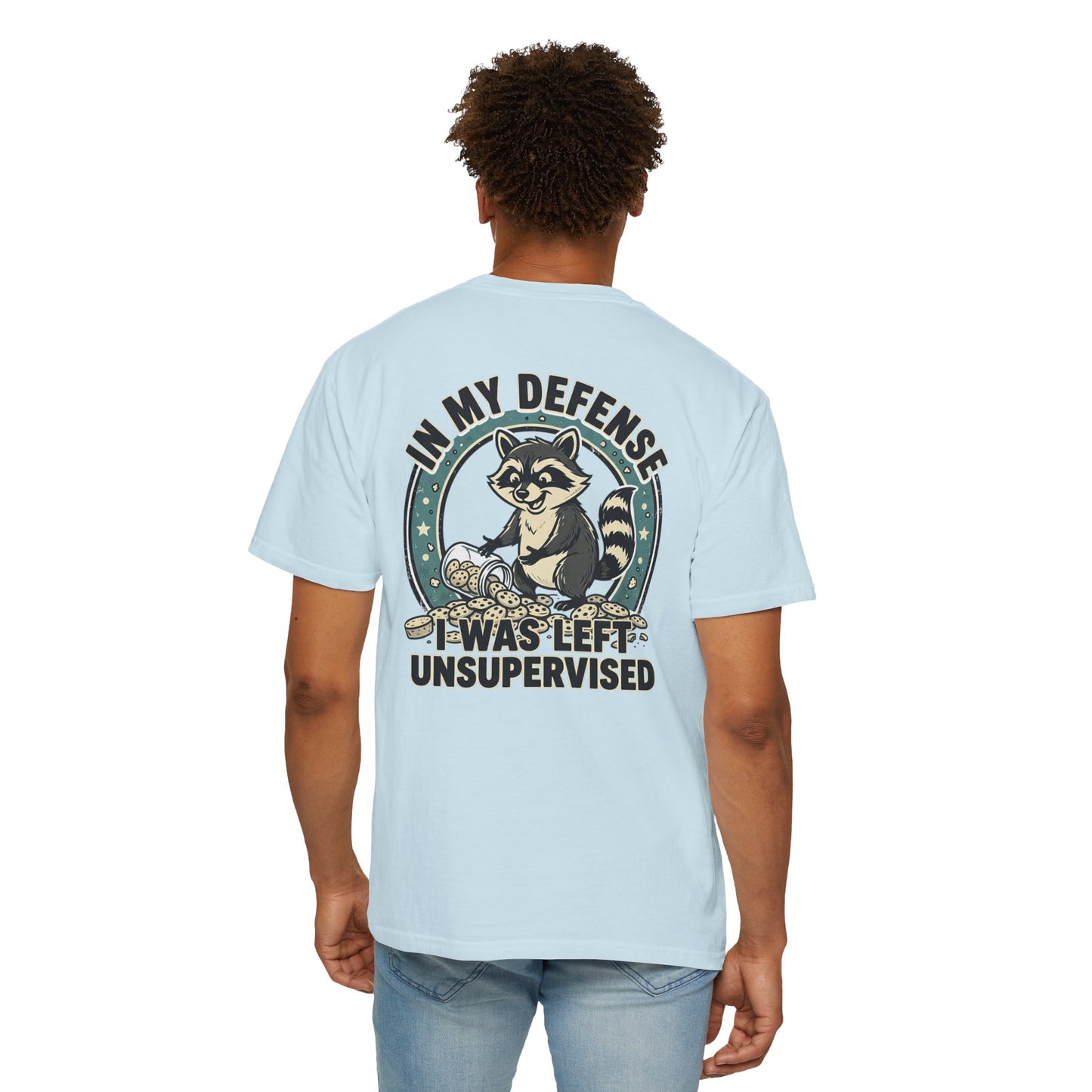Funny Raccoon T-Shirt – “In My Defense I Was Left Unsupervised” Graphic Tee | Cute Chaos Humor Shirt