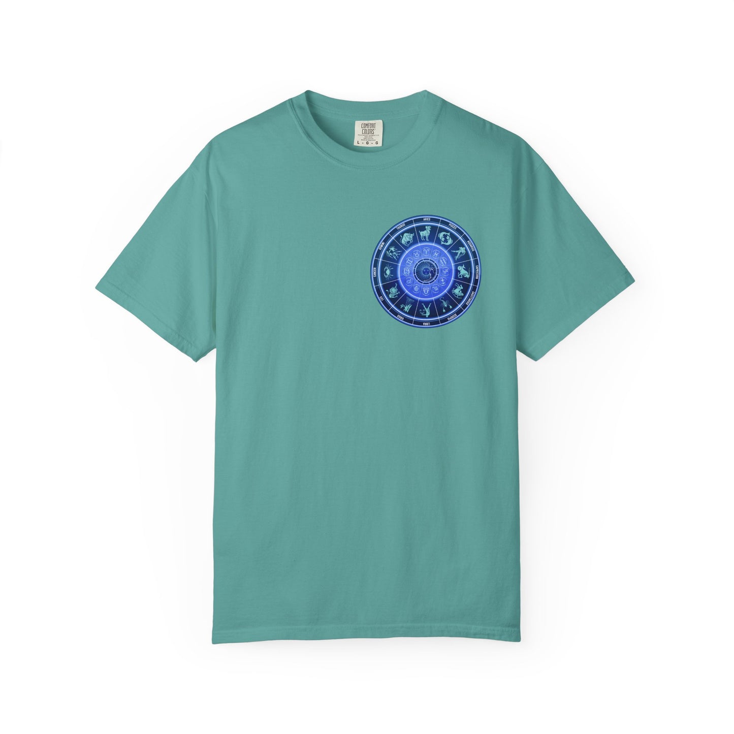 Zodiac Wheel T-Shirt – Blue Astrology Sign Graphic Tee | Celestial Mandala Star Sign Shirt