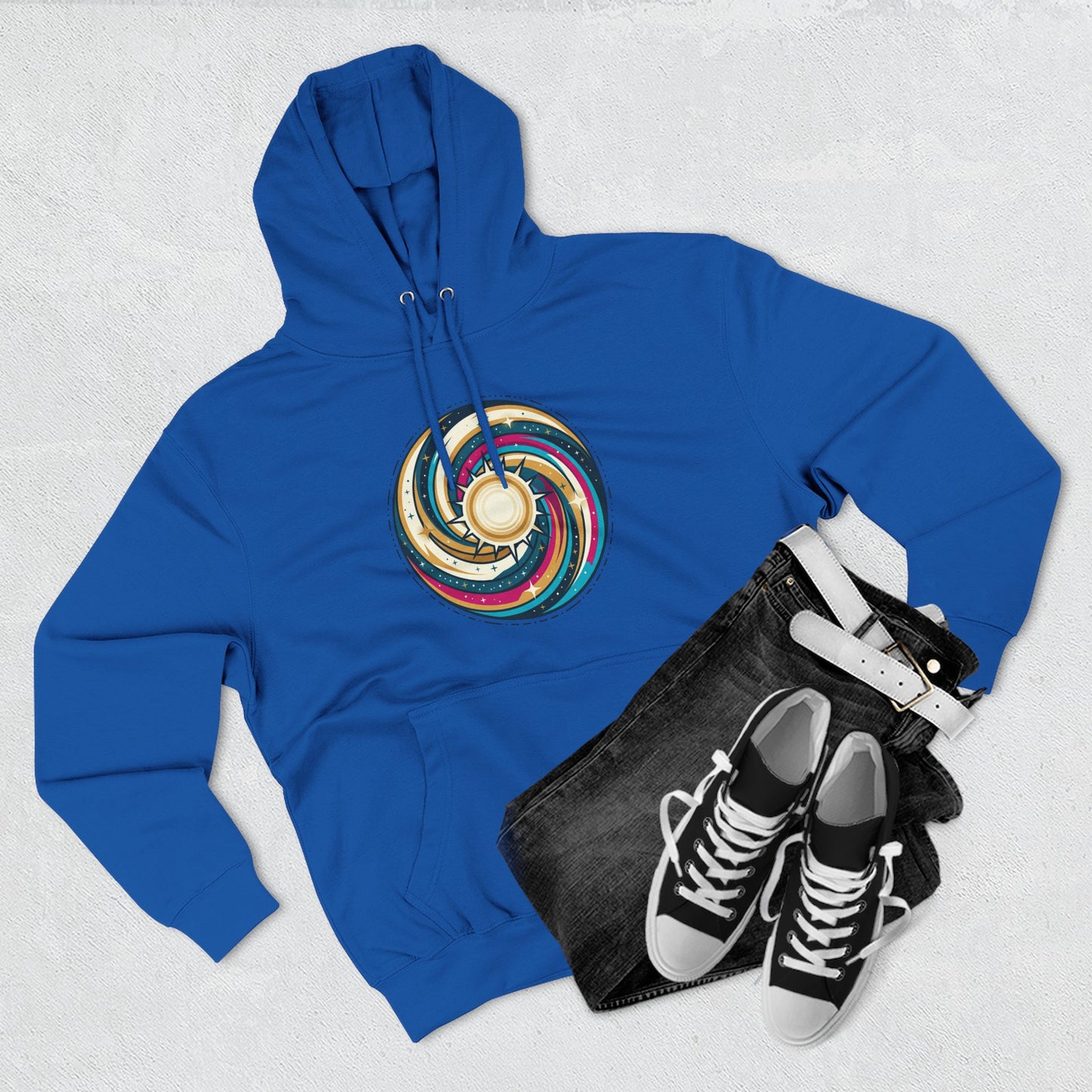 Swirl Sun Hoodie – Cosmic Spiral Sun Graphic Hoodie | Psychedelic Space Aesthetic, Celestial Streetwear, Unisex Hoodie