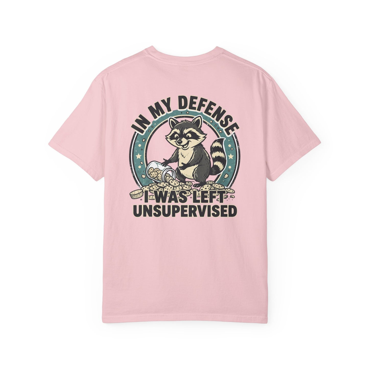 Funny Raccoon T-Shirt – “In My Defense I Was Left Unsupervised” Graphic Tee | Cute Chaos Humor Shirt