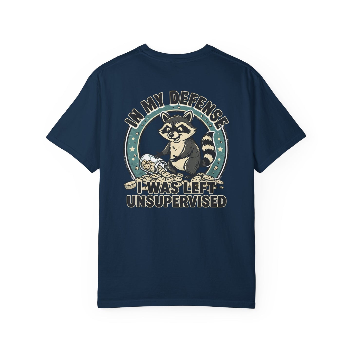 Funny Raccoon T-Shirt – “In My Defense I Was Left Unsupervised” Graphic Tee | Cute Chaos Humor Shirt