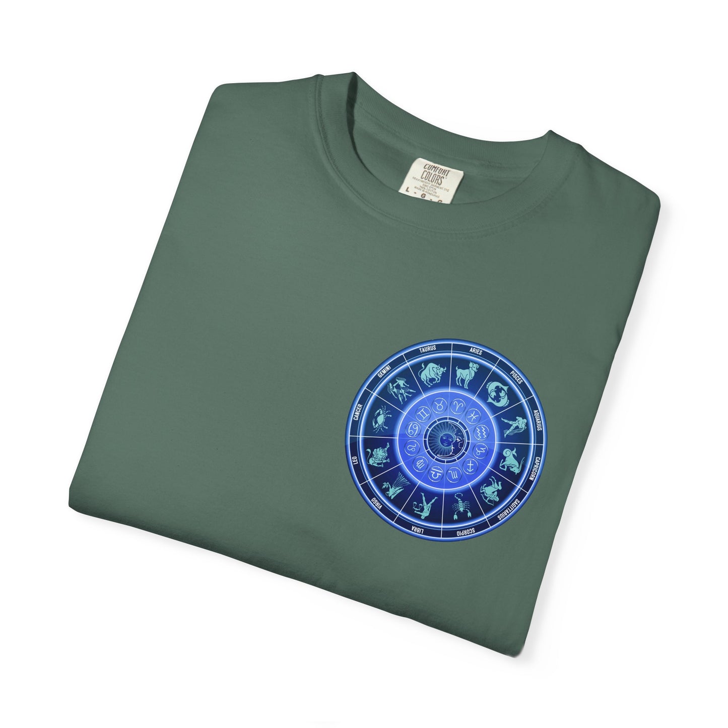Zodiac Wheel T-Shirt – Blue Astrology Sign Graphic Tee | Celestial Mandala Star Sign Shirt