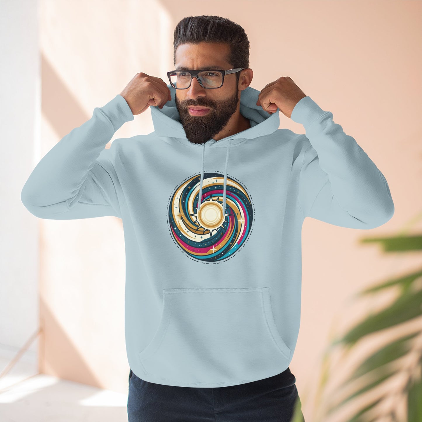 Swirl Sun Hoodie – Cosmic Spiral Sun Graphic Hoodie | Psychedelic Space Aesthetic, Celestial Streetwear, Unisex Hoodie