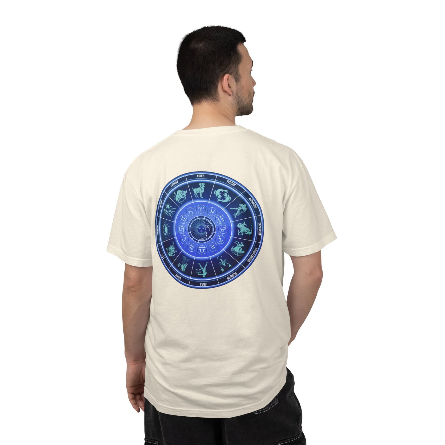 Zodiac Wheel T-Shirt – Blue Astrology Sign Graphic Tee | Celestial Mandala Star Sign Shirt
